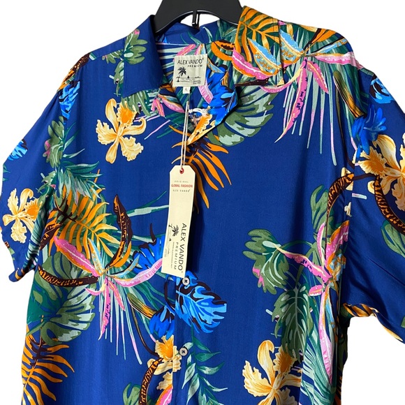 Alex Vando Premium Size L Mens Hawaiian Beach Shirt Floral Summer Resort New - Picture 2 of 14